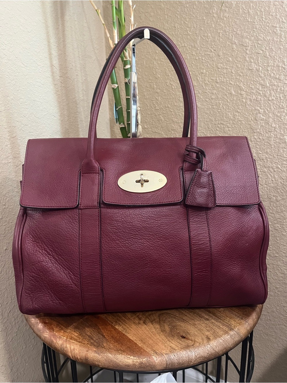 MULBERRY DEEP BURGUNDY SOFT GRAINED LEATHER BAYSWATER